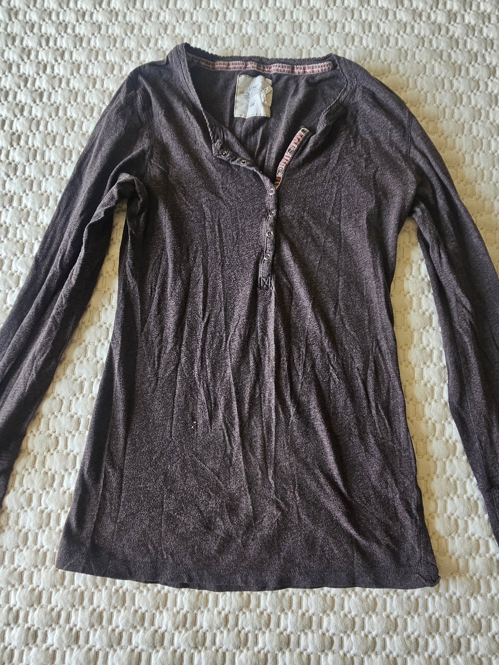 H&M Long Sleeve Henley Top in Dark Brown